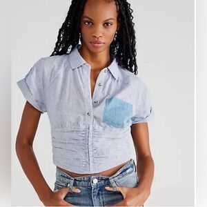 Free People Light Blue Woven Women's Top